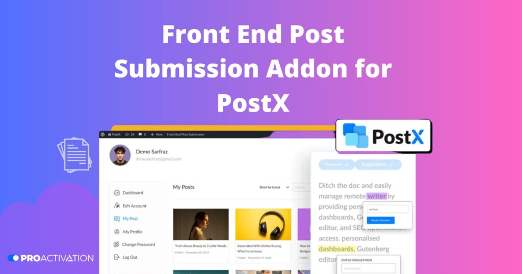 Front End Post Submission Addon For PostX
