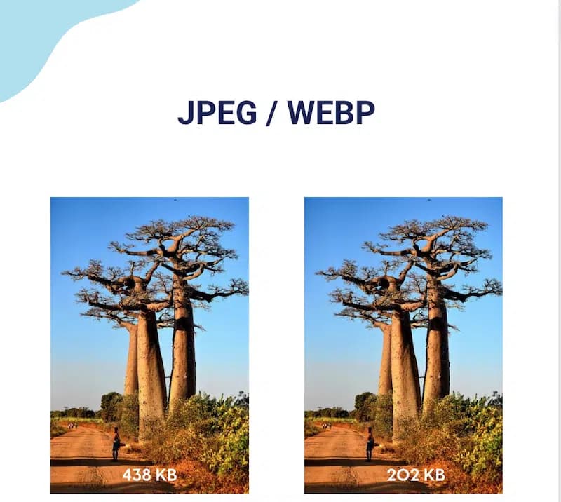 JPEG vs WebP: similar quality but a smaller file size for webP – Source: Imagify for for photos load faster on WordPress