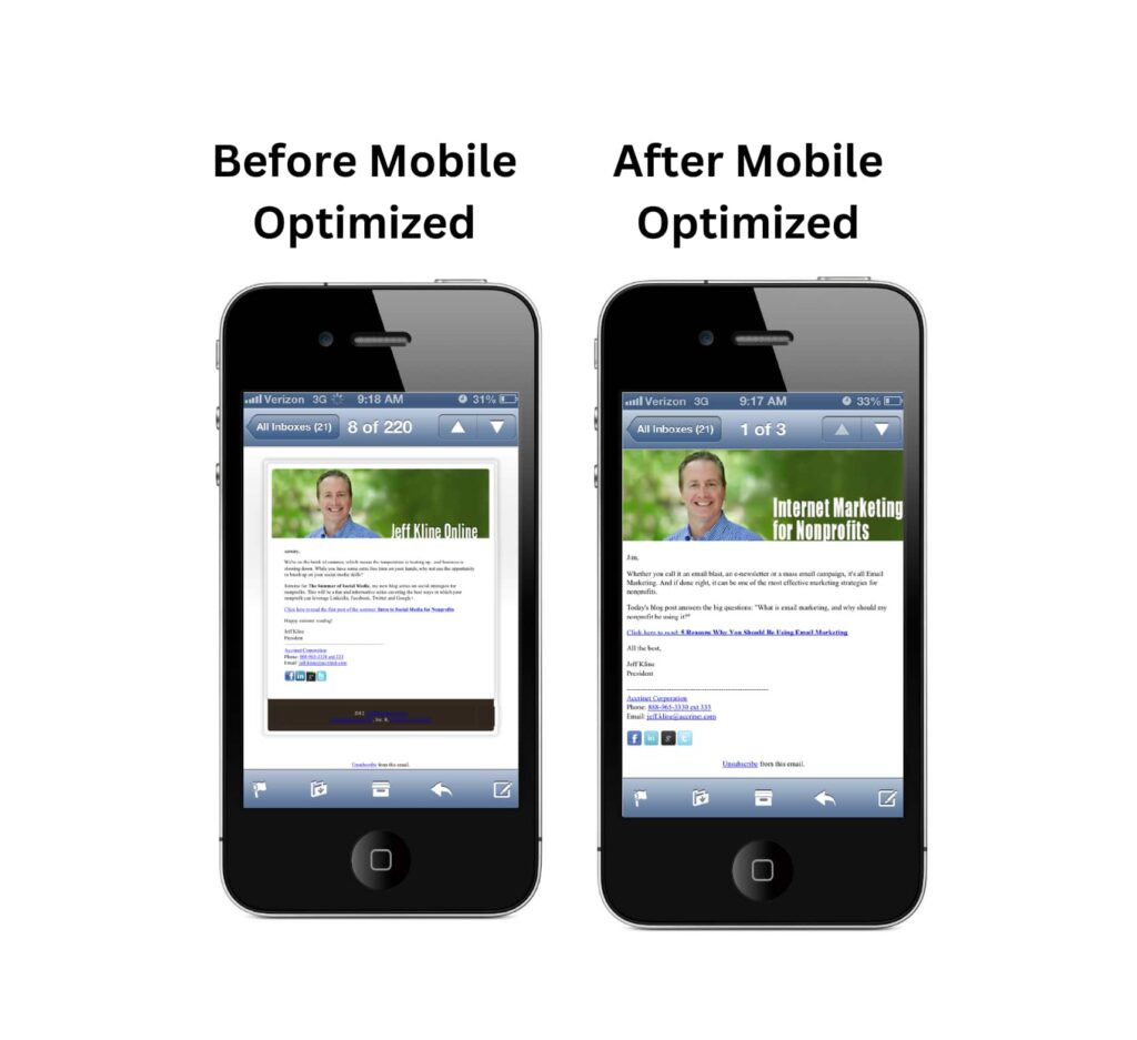 mobile optimized email preview before and after