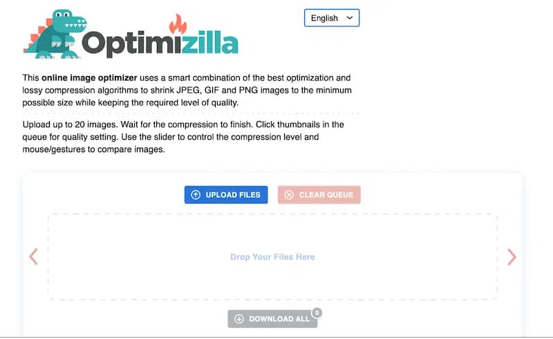 Online image compressor – Source: Optimizilla for photos load faster on WordPress