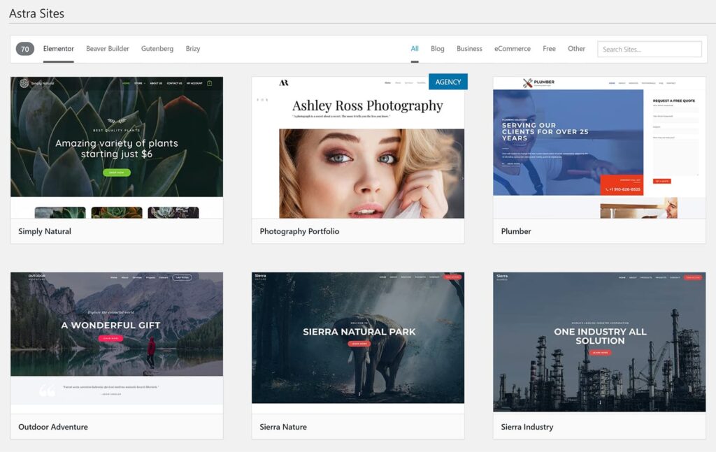 Astra Theme Free and Pro Starter Templates