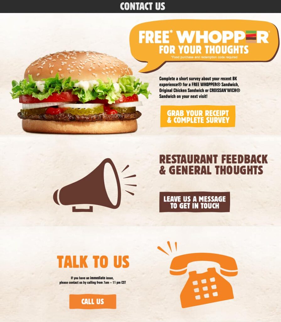 Contact Us  example form king burger