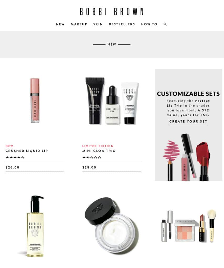 product or services page example of Bobbi Brown