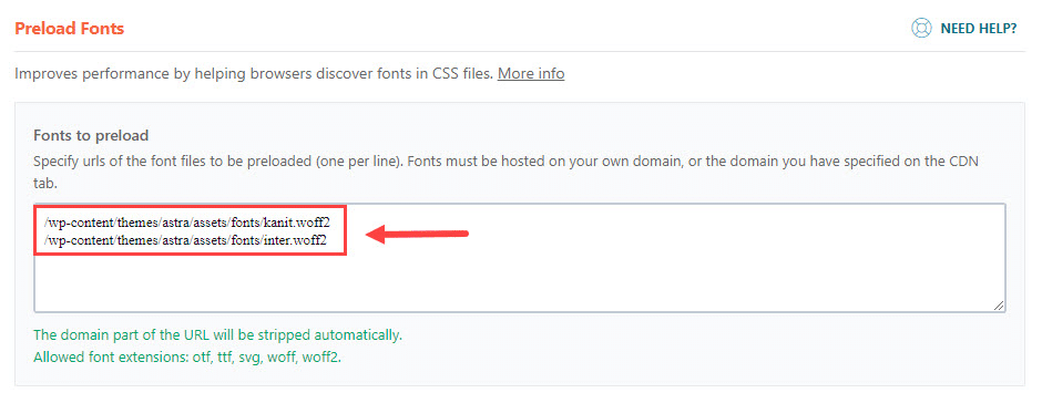 Preloaded font example in WP Rocket Troubleshooting