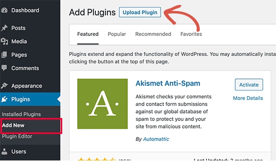 Upload Plugin Button